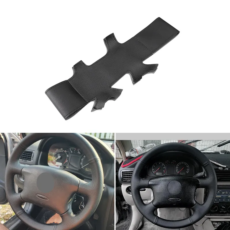 Hand Braid Perforated Microfiber Leather Car Steering Wheel Cover For Audi A4 Skoda Octavia 1999 2000 2001 2002 2003 2004 Black
