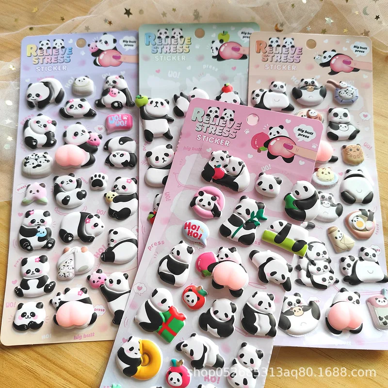 

4pcs Kawaii Panda Butt Sticker Soft Pinched Buttocks Sticker Decompression 3D Bubble Sticker Phone Case Decor Stickers Gifts