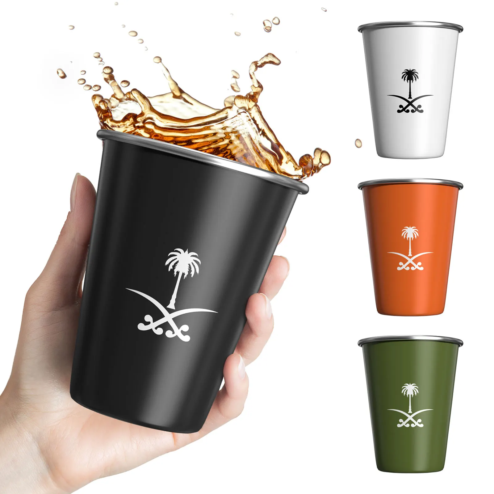 The National Emblem of Saudi Arabia Logo Simple Design Stainless Steel Beer Mug Outdoor Camping Coffee Mug Travel Drinking Tools