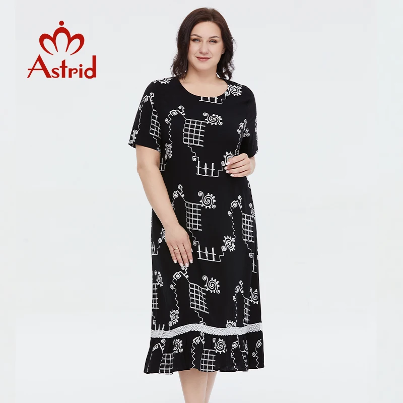 Astrid Women\'s Summer Dress 2023 Elegant Ruffle Dress Long Cotton Oversize Office Embroidery pattern Lace Design New In Dresses