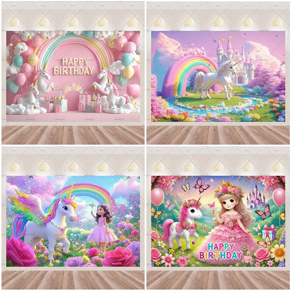 

Cute Magical Unicorn Background Pink Princess Backdrop Girl Birthday Party Decorations Cake Table Decoration Baby Shower Supplie