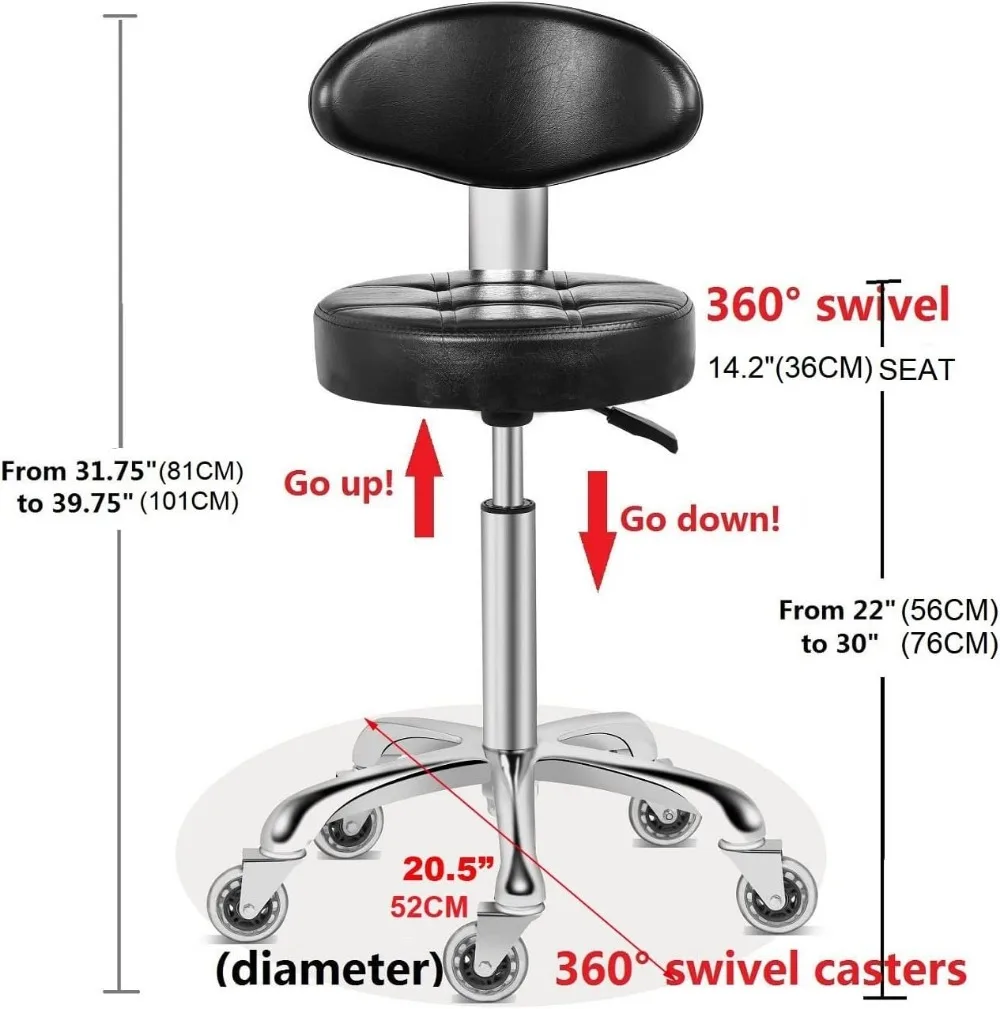 Adjustable Height Swivel Stool Chair with Back Rest, Heavy Duty Rolling Metal Stool for Kitchen Salon Bar Office