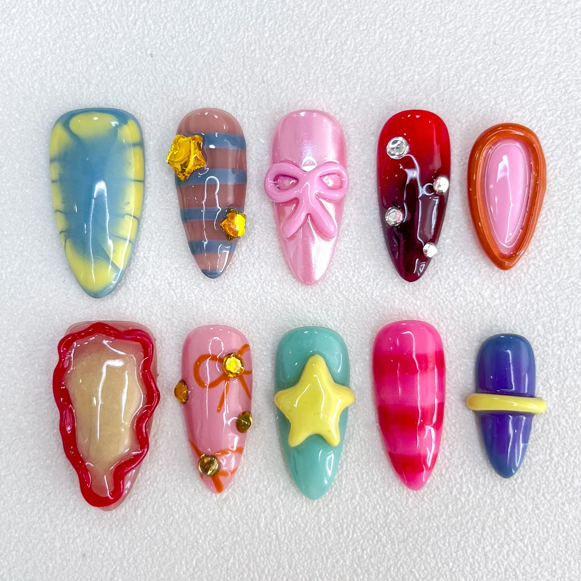 2024 New 3D Handmade Manicure Cartoon Bow Series Mandarin Duck Series Fake Nail Manicure Nails Press On