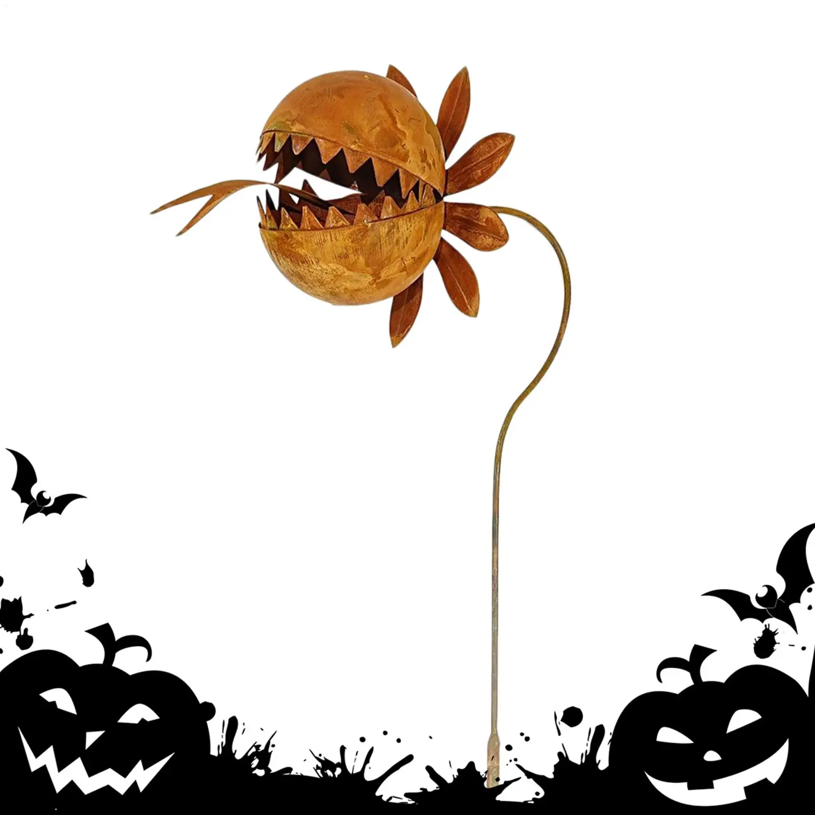 Vintage Metal Garden Stakes Carnivorous Plant Metal Sculpture Decor Retro Porch Stick For Outdoor Garden Courtyard Patio