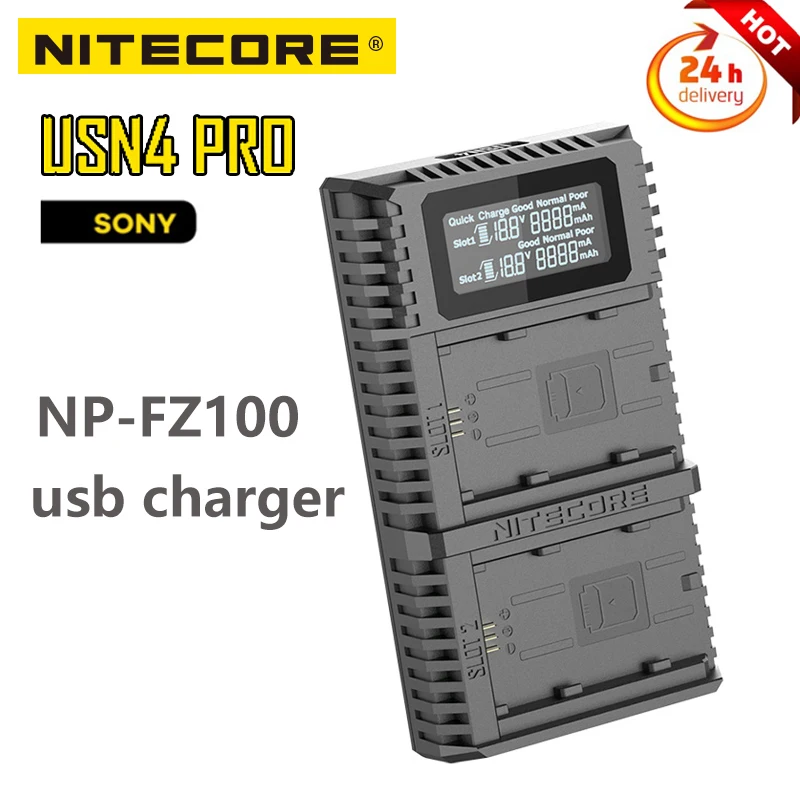 

NITECORE USN4 PRO Sony Camera Charger Dual Slot USB Intelligent Fast Charger NP-FZ100 Battery, Over Discharge Battery Activation