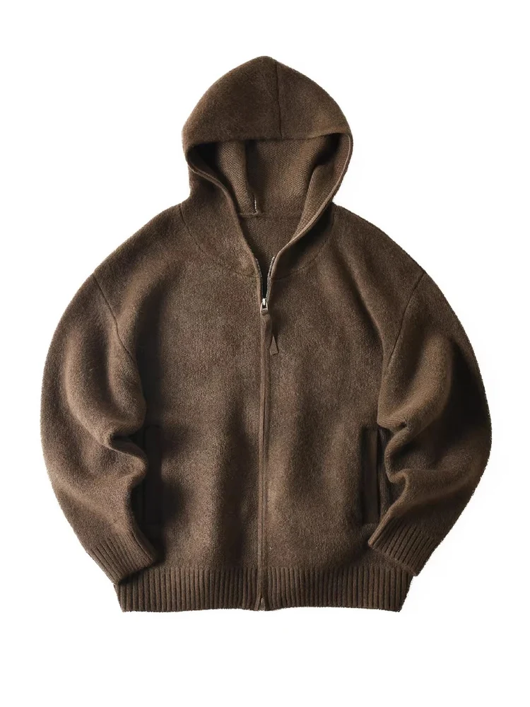 American Sle Heavyweight Hooded Knitted Zipper Cardigan Men's Autumn Winter Soft Comfortable Loose Casual Sweater Jaet