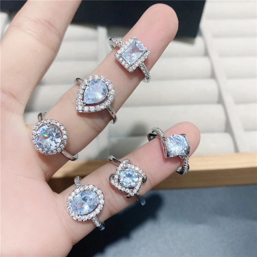 10Pcs Luxury Zircon Inlay Copper Alloy Ladies\' Ring Elegant Versatile Mixed Style Wedding Ring Trend Finger Accessories Jewelry