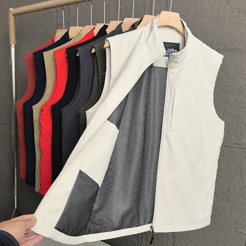 

Уличный дышащий жилет с воротником-стойкой, ветрозащитная водостойкая спецодежда для пары, жилет из полиэфирного волокна для молодежи