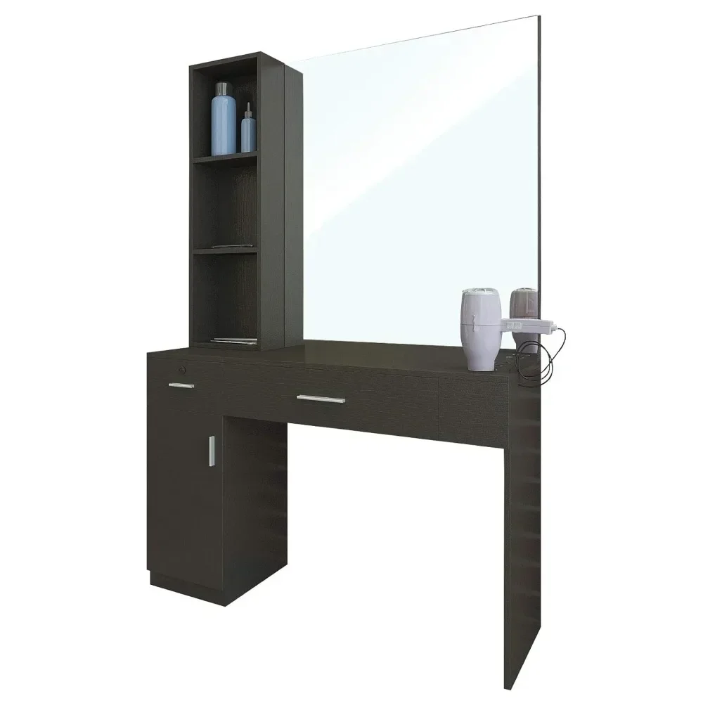 

Wall Mount Salon Station Barber Stations Styling Station Barber Beauty Spa Salon Equipment Set with Mirror,Left Shelf