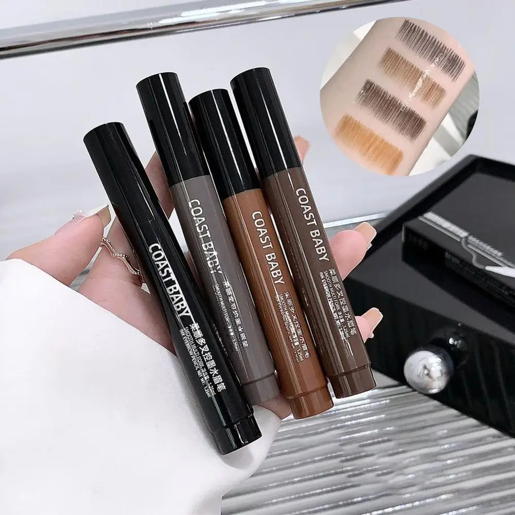 4 Colors 1pc Eyebrow Pen Waterproof 4 Split Tip Eyebrows Liquid Tattoo Eyebrow Makeup Pen Black Pen Waterproof Pencil Eyebr E3V5
