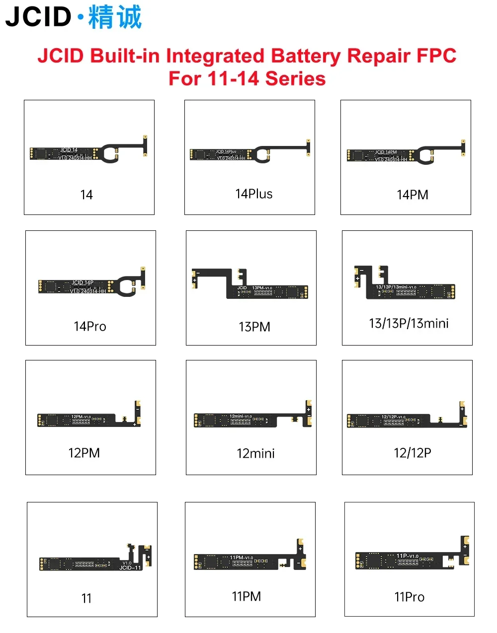 JCID No Pop-Up Battery Repair FPC Cable Built-in for IPhone 11-14 ProMax Increasing Battery Health To 100% Pop-up Warning Remove