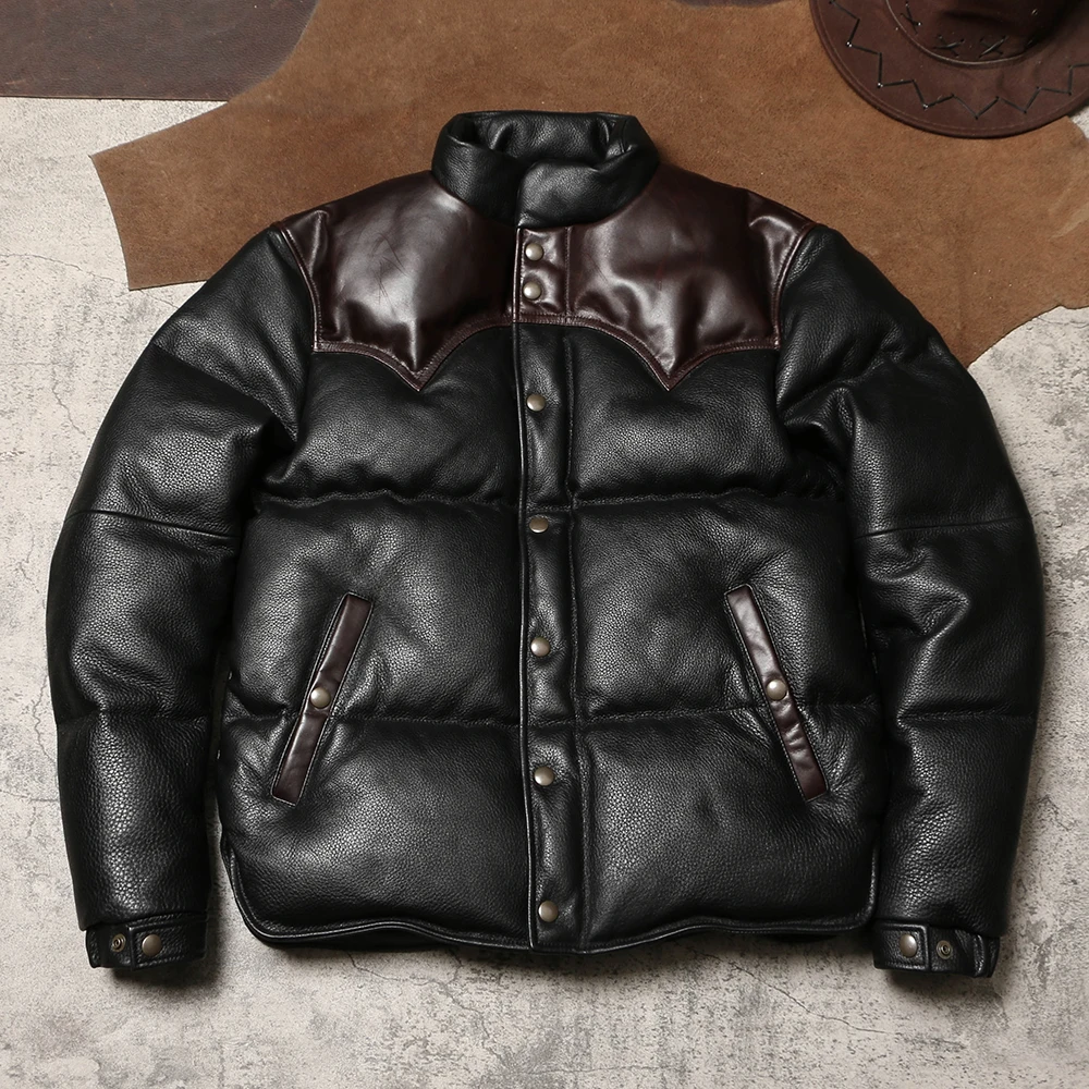 Blunt Razor Winter Extra Thick Leather Down Bread Jacket Men\'s Vintage Leather Jacket Warm Jacket with Cowhide and Duck Down