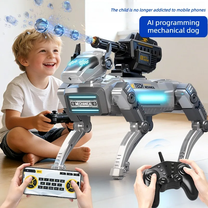 Programming RC Mechanical Dog Toy with Spray 2.4G Remote Control Robot Dog with Command Control Stunt Toy Kids Birthday Gift