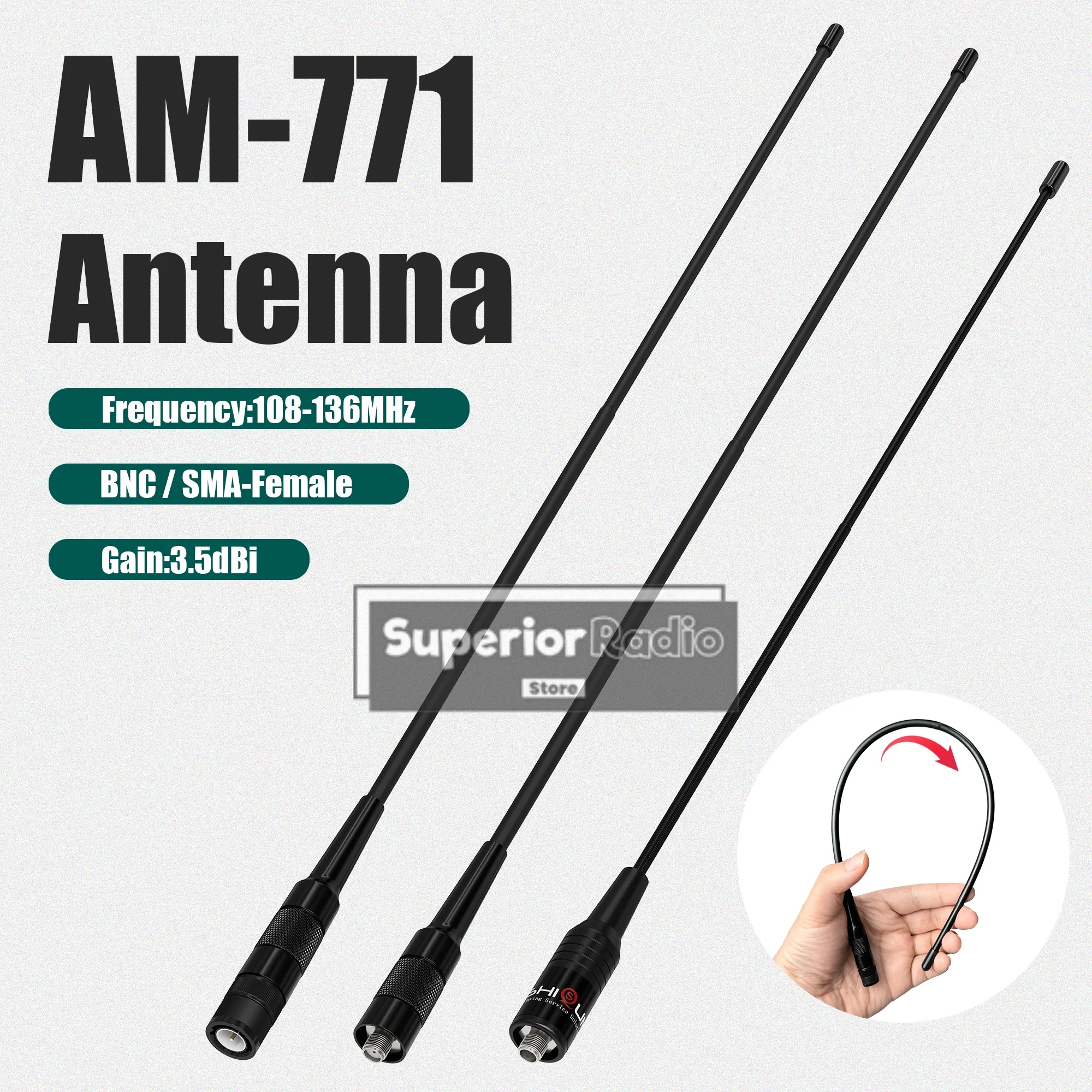 Air Band AM-771 Antenna 108-136Mhz Soft Whip BNC SMA-Female Aerial Enhance Signal For IC-A25 IC-A16 IC-A25 IC-A16 UV-5RH Pro Max