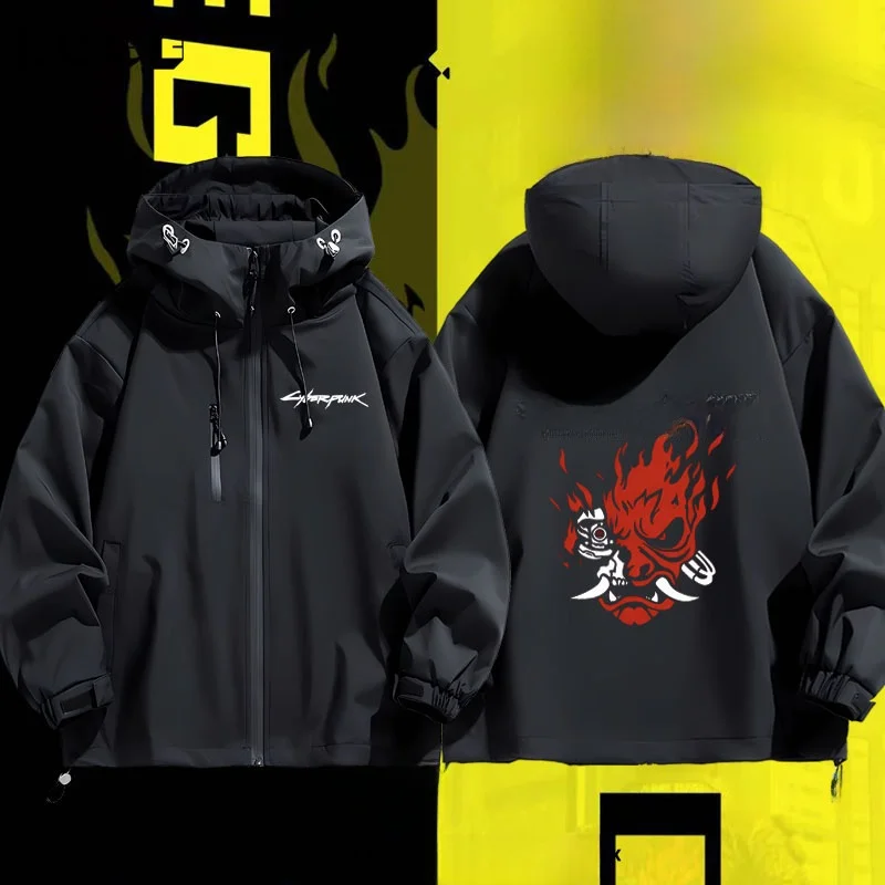 

2077 Game Anime Surroundings Casual Men's Autumn Winter Thiened Faionable Hooded Jaet Outdoor Polyester Fiber