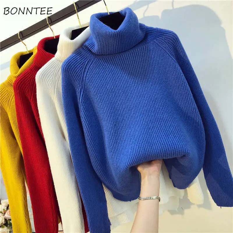 

Pullovers Women 5 Colors Design Knitting Leisure Solid Loose All- Match Daily Stylish Simple Turtleneck Students Vintage Vinatge