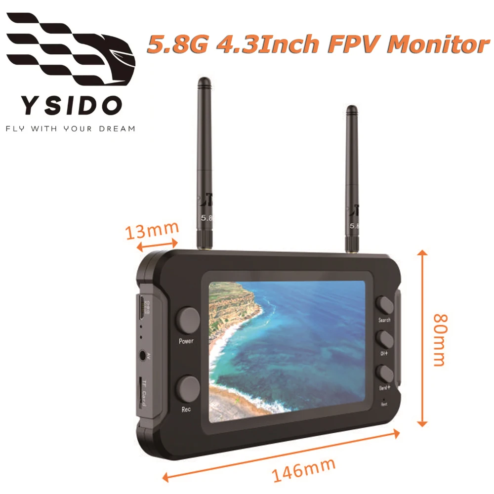 

5803D 5.8G 40CH 4.3Inch FPV Monitor 800x480 With DVR Build-in Battery Video Screen 16:9 For FPV Multicopte RC Model Quadcopter