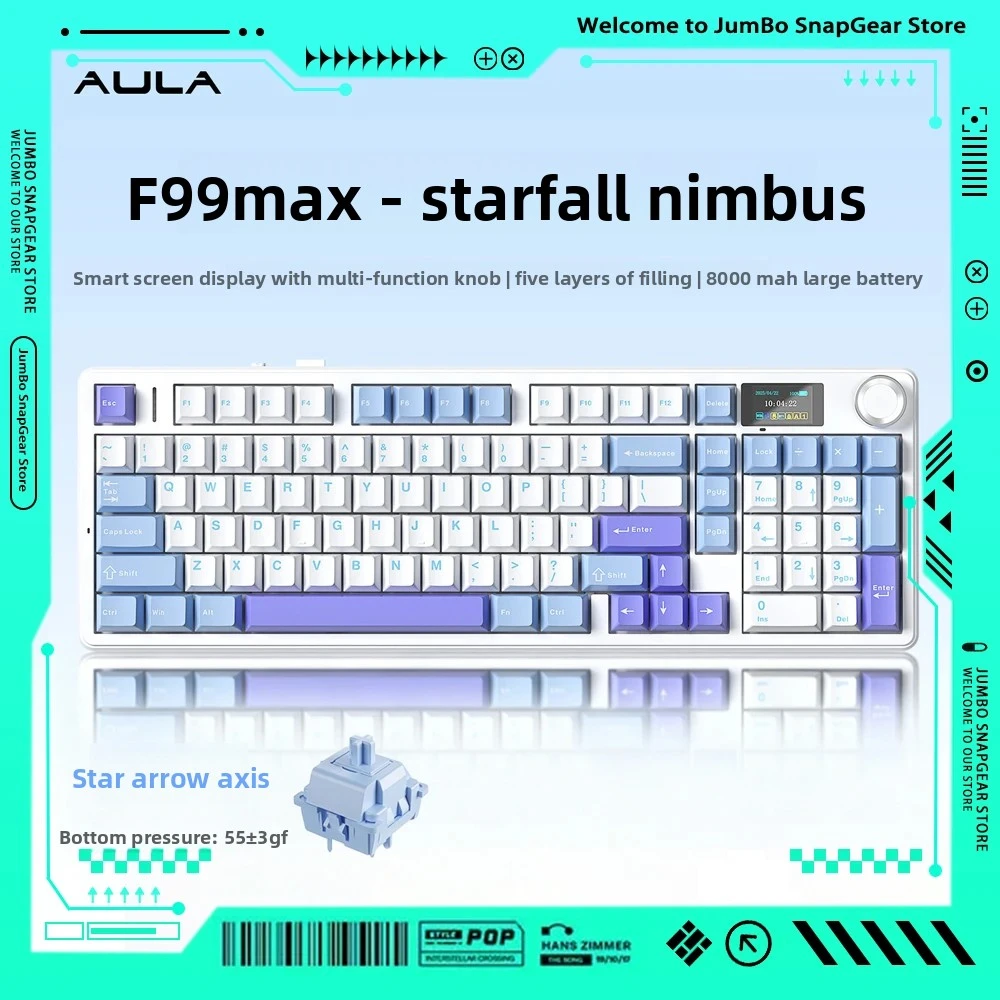 AULA F99MAX Wireless Mechanical Keyboard RGB Hot-Swappable 8000mAh Battery for Gaming Desktop PC Laptop with Smart Display Knob