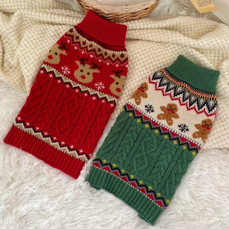 Winter Verdicken Hund Pullover Weihnachts Druck Hund Kleidung Warme Weiche Welpen Gestrickte Pullover Mode Katze Rollkragen Pudel Haustier Outfits