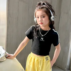 New Summer Black white 95% Cotton American Hot Girls short t-shirt korean streetwear kids top tee clothes vetement enfant fille