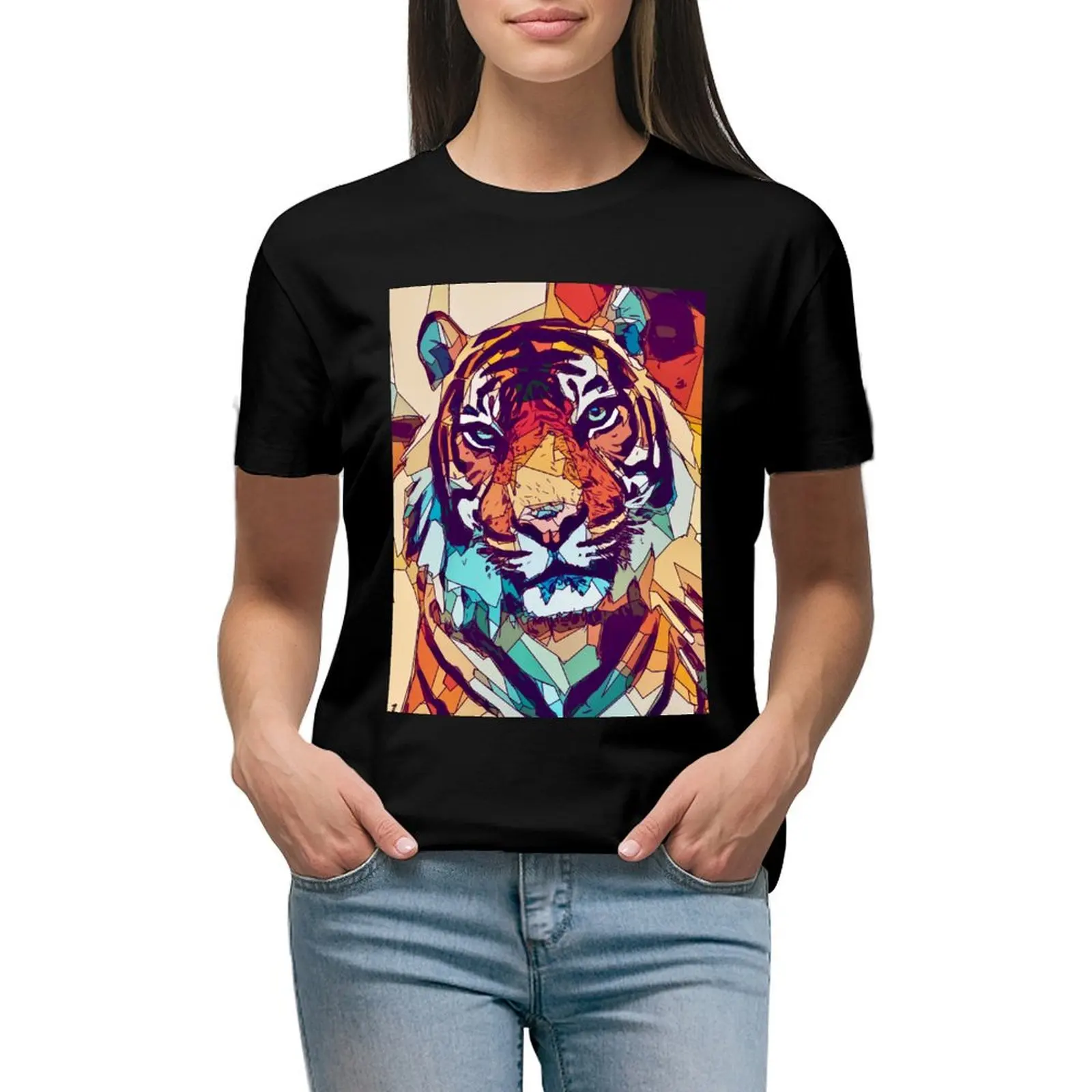 

abstract tiger T-shirt summer clothes Short sleeve tee cute tops Women's cotton t-shirt