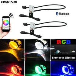 NSXINQI 1set LED Devil Eye Demon Eyes RGB Projector Headlight Lens Retrofit Bluetooth APP Control Car Lights