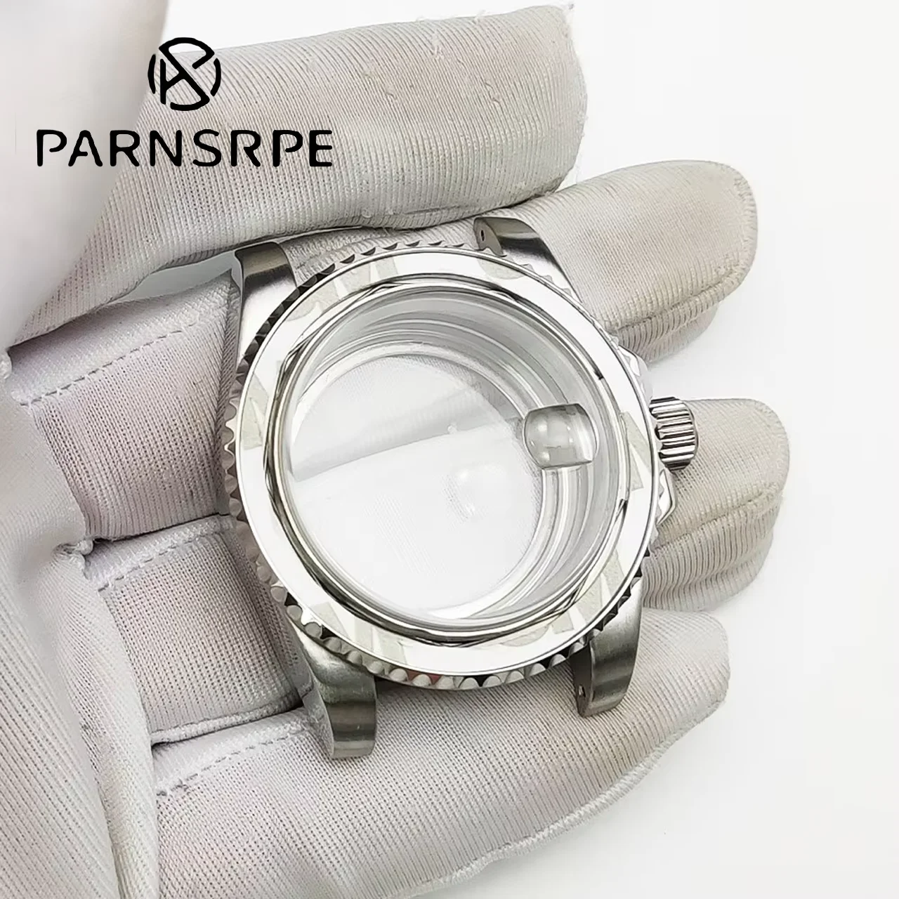 

40mm silver stainless steel watch case fitted with sapphire crystal compatible with 8215 GD2813 GD3804 NH35 NH36 movement