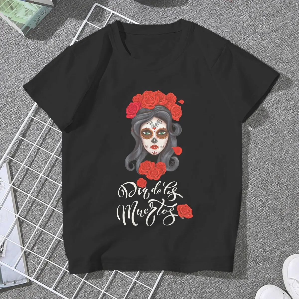 Mexican Skull Day of the Dead Girls T Shirt Vintage Halloween Female Tops Polyester Harajuku Kawaii Y2k Tees Ladies Tshirt