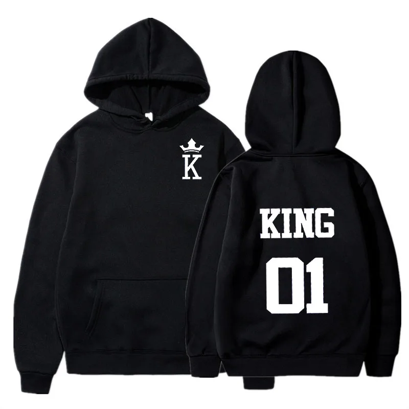 Lover Hoodie King 01 Queen 01 Letter Front rear Printing Hoodies Couple Harajuku Sweatshirt Fleece Pullover Long Sleeve Clothing