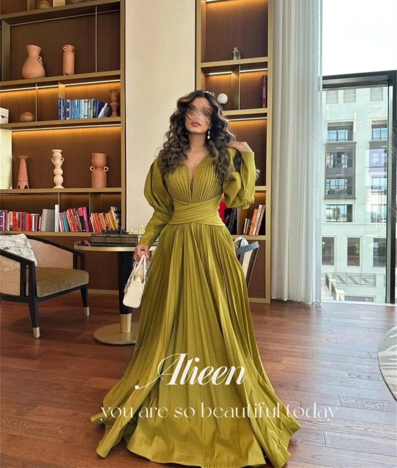 Puff Sleeves Ball Gown Line A Green Dresses for Prom Elegant Party Women customized Special Occasion Gala Woman Female Dress