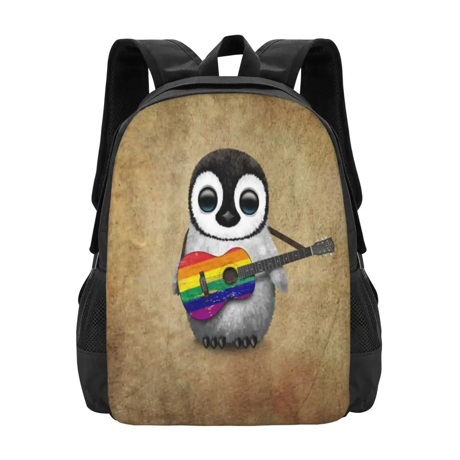 

Baby Penguin Playing Gay Pride Rainbow Flag Guitar Pattern Design Laptop Travel School Bags Penguin Playing Guitar Rainbow