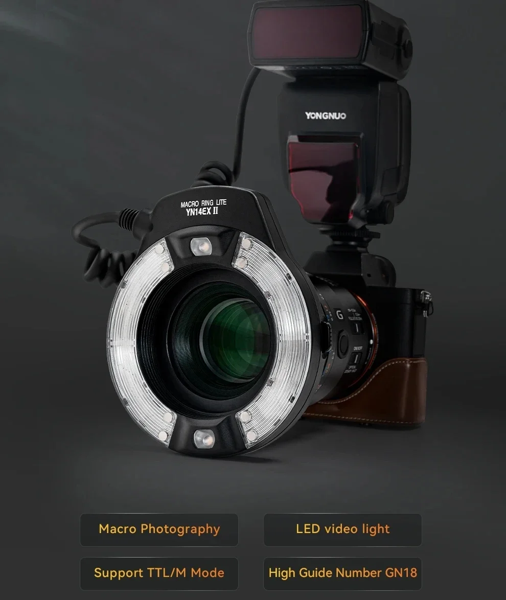 Image of Yongnuo YN14EX II Speedlite Blitzgerät Makro-LED-Ringblitzlicht M/TTL für Canon Sony DSLR-Objektiv für Taschenlampen Digitalkameras