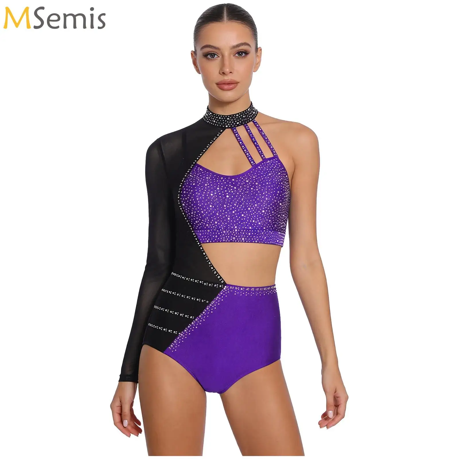 

Женский гимнастический купальник-боди, балетный трико с камнями, цветной блокировочный комбинезон с вырезами, для фигурного катания и танго