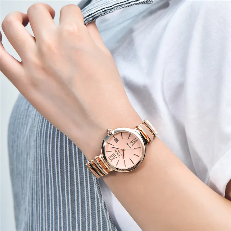 Relojes femeninos a la moda para niñas, relojes de marca grande para Mujer, banda de aleación Simple con fecha, Reloj de cuarzo para regalos, Reloj para Mujer 2026