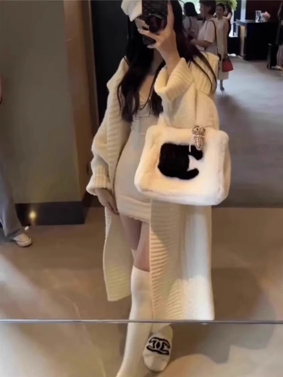 

Retro Collar Long Pure Desire Knitted Sweater Women's Loose Casual Autumn Winter Outerwear Comfortable Knitwear Coat