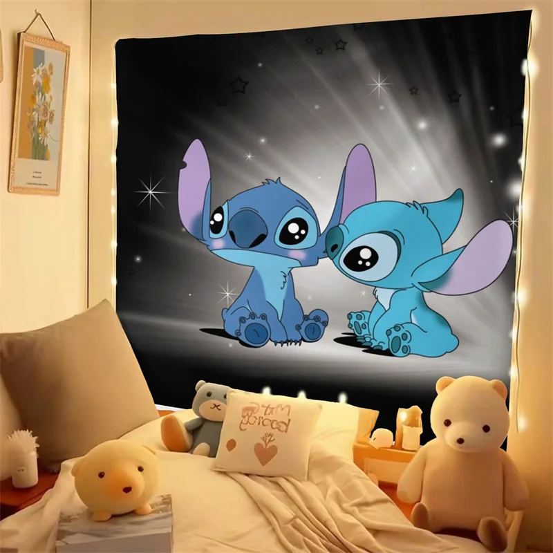 Stitch Tapestry Cartoon Wall Art, Simple Hanging, Home Background Decoration, Student Bedroom, Dormitory, Living Room, Kawaii