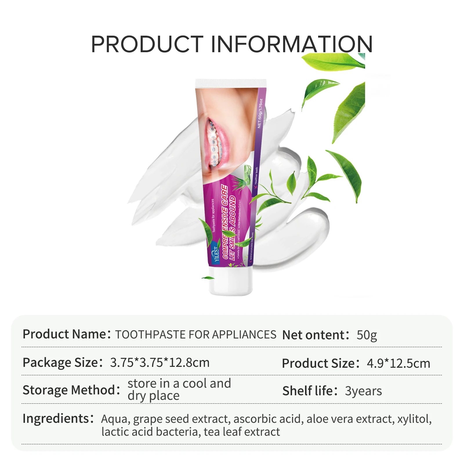 

YILEST 50g Aloe Vera Brightening Toothpaste for Removes Coffee/Tea Stains Fresh Breath Oral Whitening Care Toothpaste