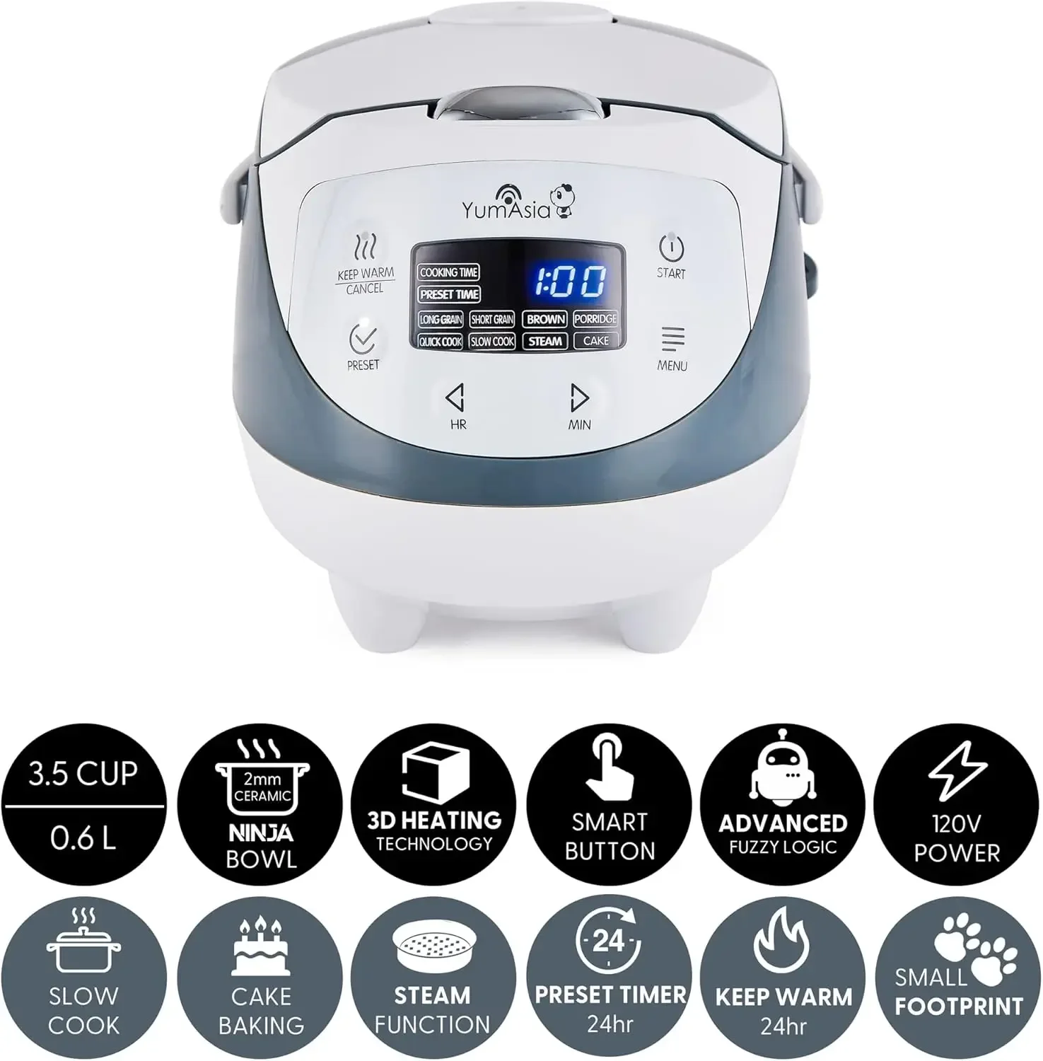 Asia Panda Mini Rice Cooker With Ninja Ceramic Bowl and Advanced Fuzzy Logic (3.5 cup, 0.63 litre) 4 Rice Cooking Functions, 4 M