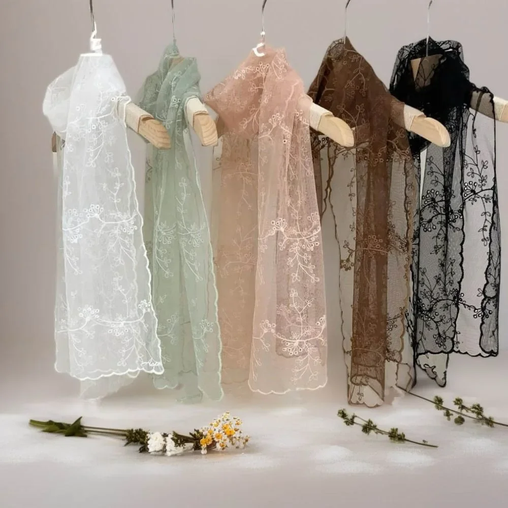 

Literary Retro Women's Lace Scarf Long Embroidered Flower Sunscreen Shawl Korean Version Female Headscarf