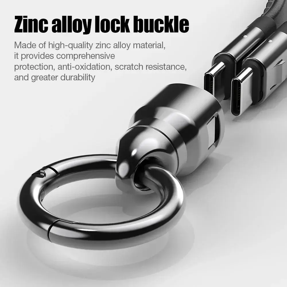 Zinc Alloy Keychain USB C Charger Cable 5A Current 240W Power Fast Charging Cord Fast Charging Short Length