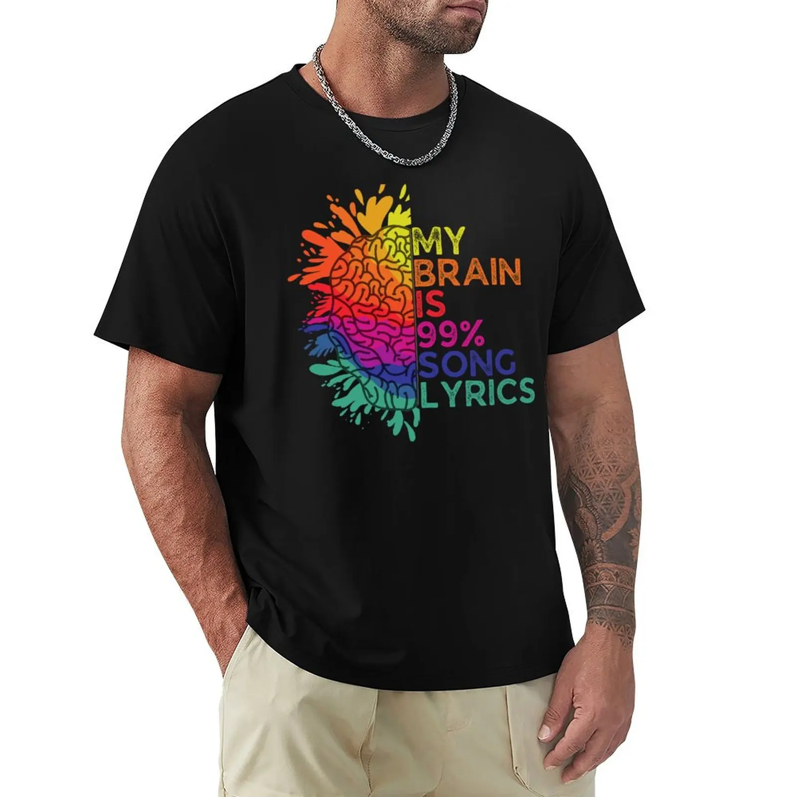 My Brain Is 99% Song Lyrics Retro Colorful Gift for Music Lovers T-Shirt anime t shirts sports fans blue archive men clothing