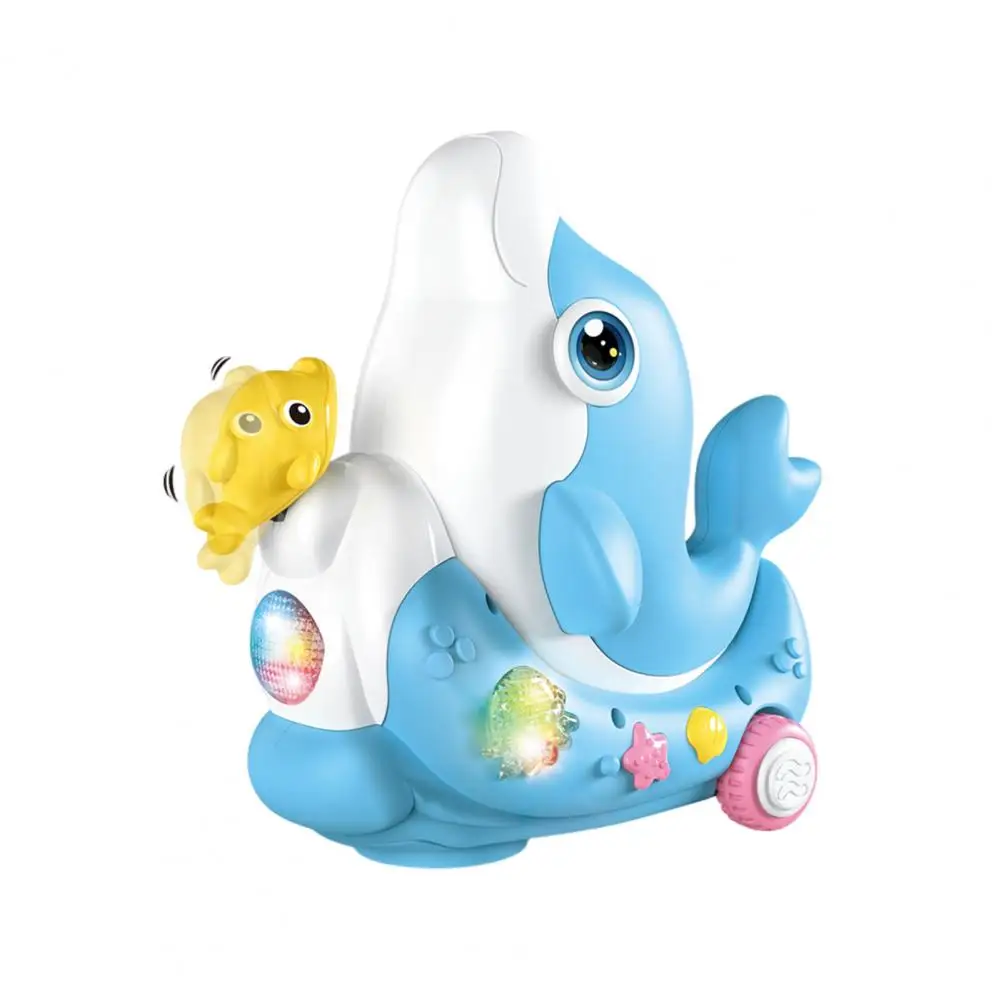 Dolphin Crawling Toy para bebê, Brinquedo educativo golfinho ambulante com luz musical para crianças infantis, carro do mar para meninos