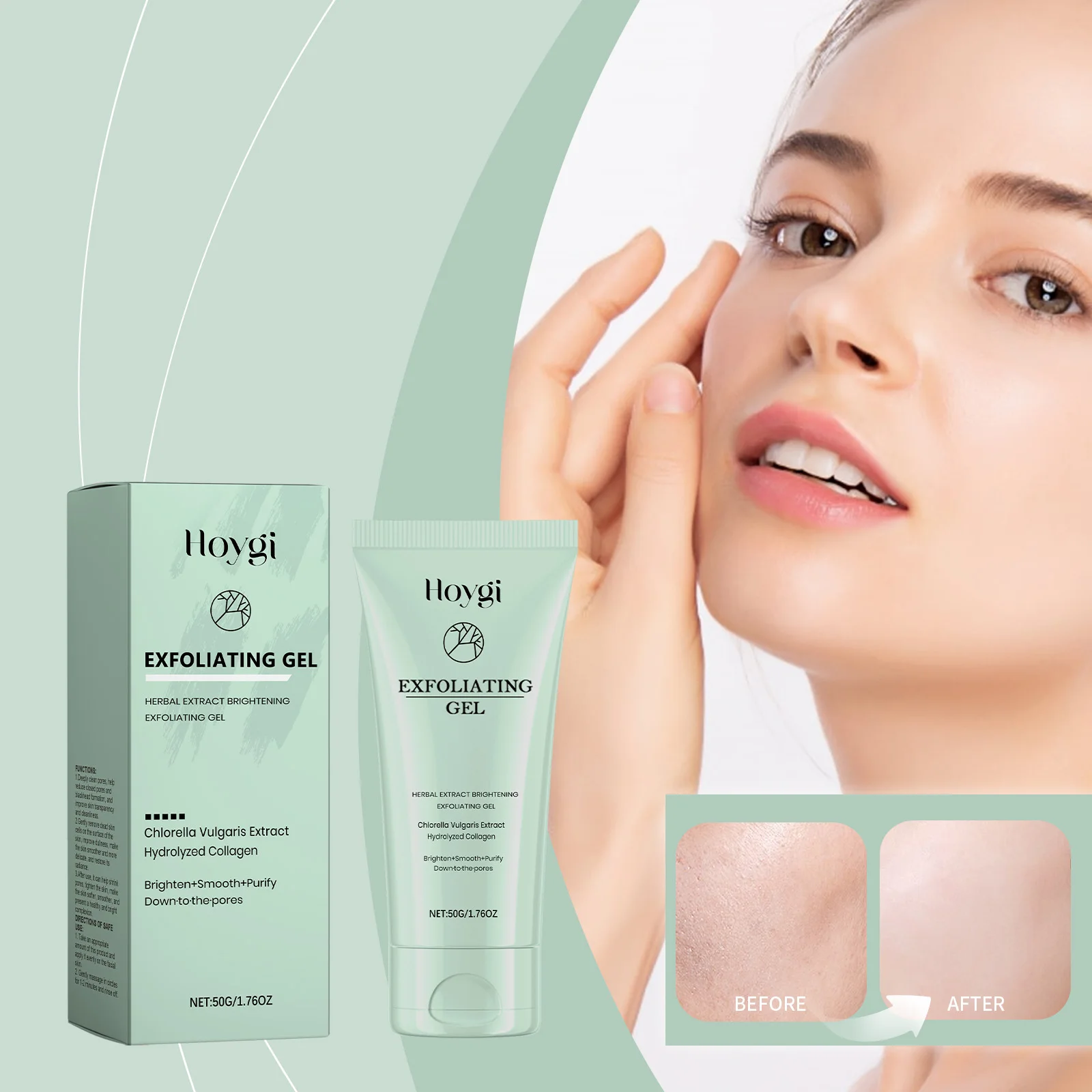 Gel esfoliante con clorella vulgaris e collagene idrolizzato – Scrub viso schiarente, levigante e purificante dei pori per illuminare