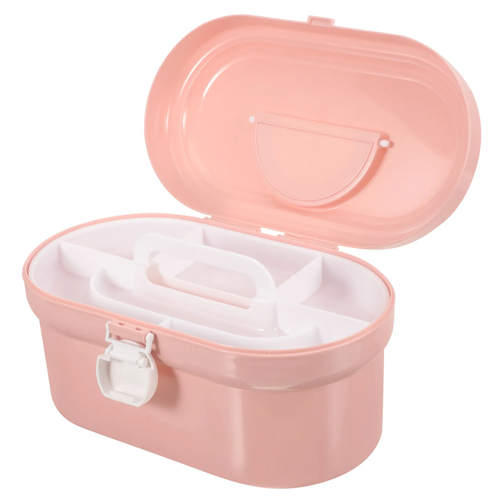 Medicine Storage Box Portable Pink Double-Layer Multi- -Aid Case Home Use Large Capacity