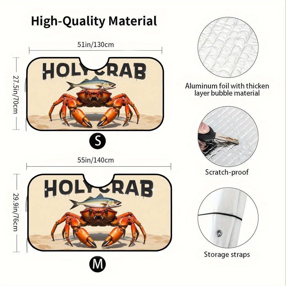 1pc Funny Crab Design Car Sun Visor - Foldable Sunshade With Glare Reduction, Front Windowshade For SUVs, Sedans, Trucks - Space