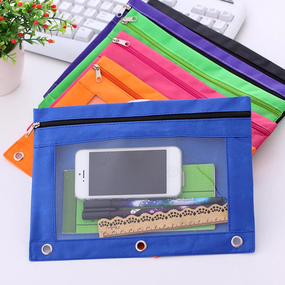 

5Pcs Creative Transparent Zipper Pencil Case Three Hole Large Capacity Pencil Bag Oxford Pencil Bag(Yellow, Purple, Orange, Rosy