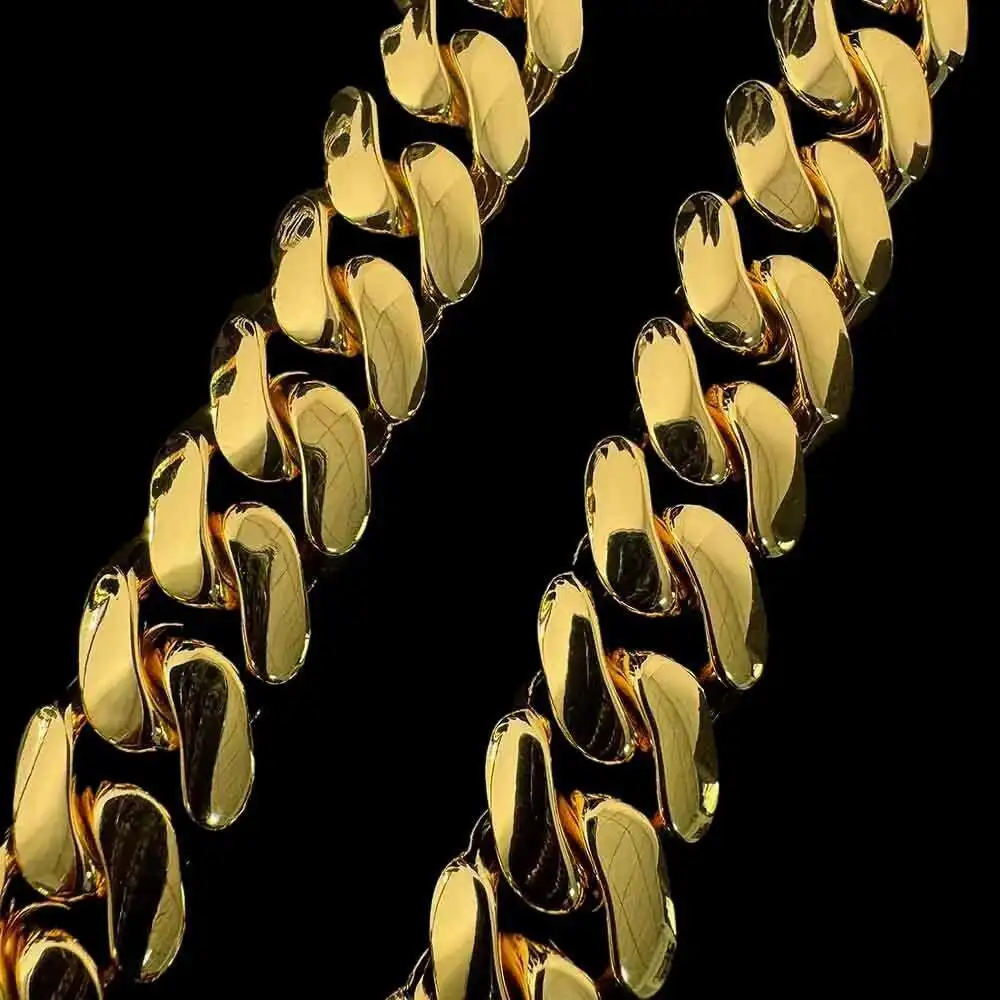 

14K Gold Plating Cuban Chain14mm Hiphop Copper Alloy Plain Brass Miami Cuban Link Chain