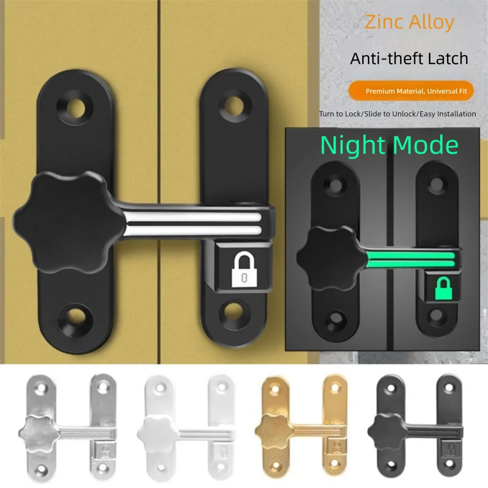 

Zinc Alloy Luminous Door Lock No Punching 90/180 Degree Door Buckle Privacy Protection Burglar Proof Positioning Latch