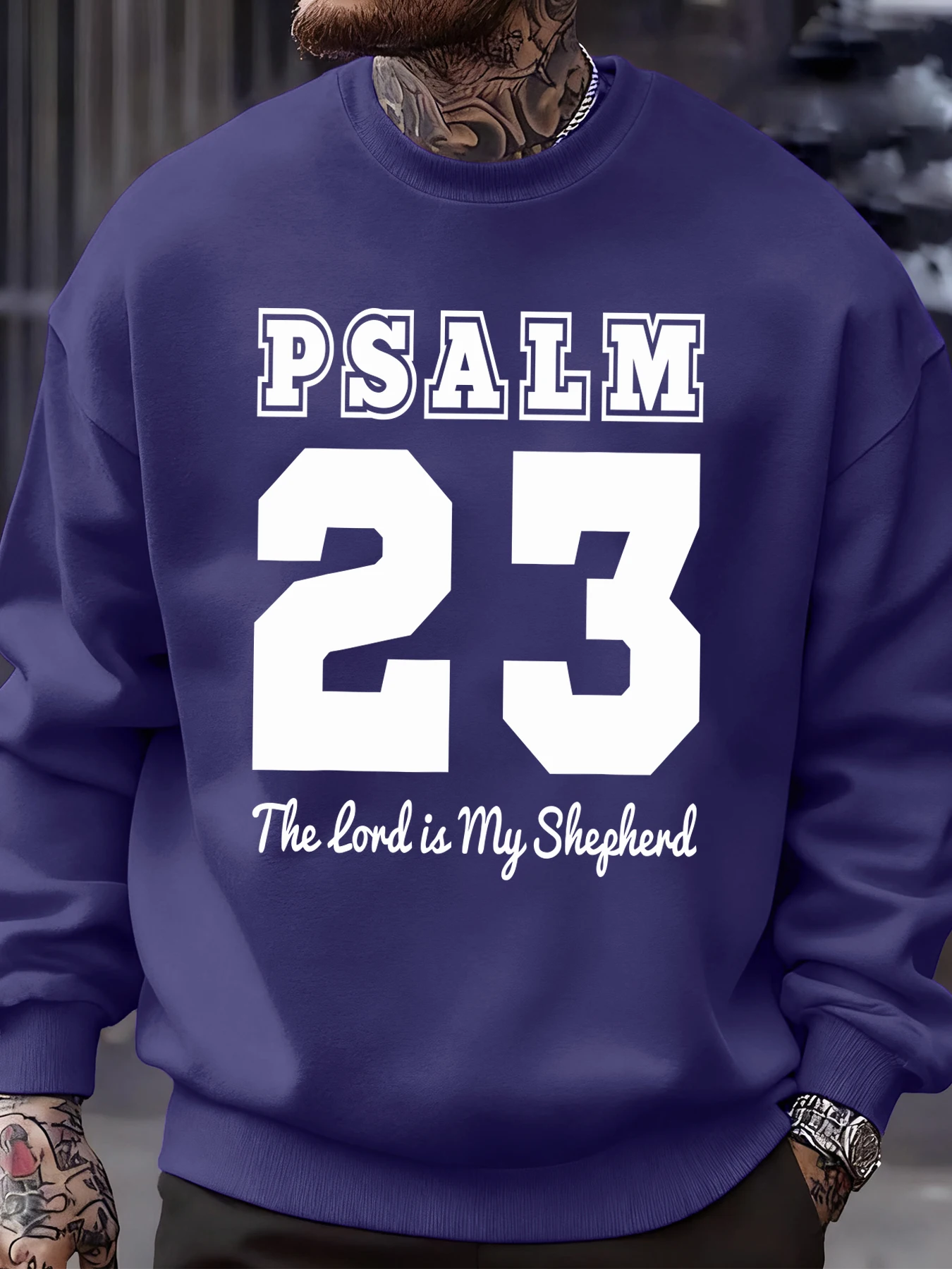 مزمور رقم 23 تصميم بلوفرات رجالية موضة الصوف ملابس رياضية الخريف Crewneck البلوز ملابس مريحة كبيرة الحجم #3