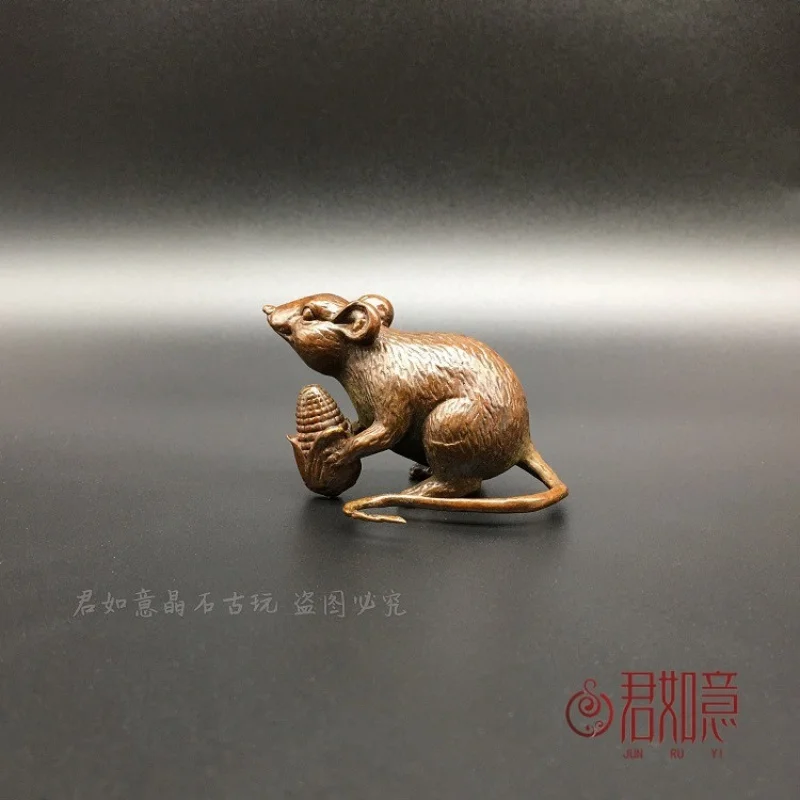 

Solid Brass Zodiac Rat Hand Piece Copper Mouse Corn Ornament Creative Incense Holder Little Mouse Copper Sculpture Tea Pet